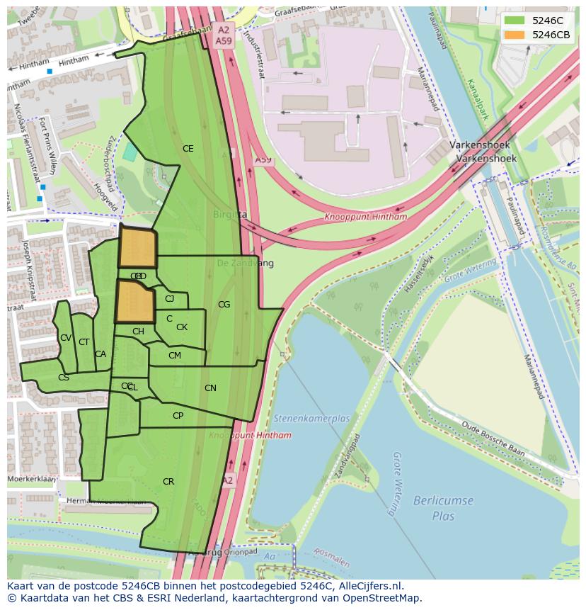 Afbeelding van het postcodegebied 5246 CB op de kaart.