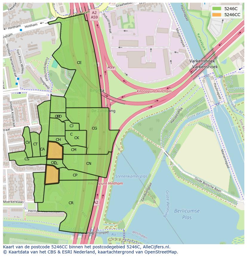 Afbeelding van het postcodegebied 5246 CC op de kaart.