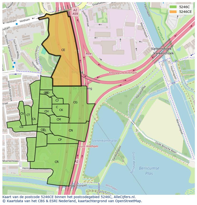 Afbeelding van het postcodegebied 5246 CE op de kaart.
