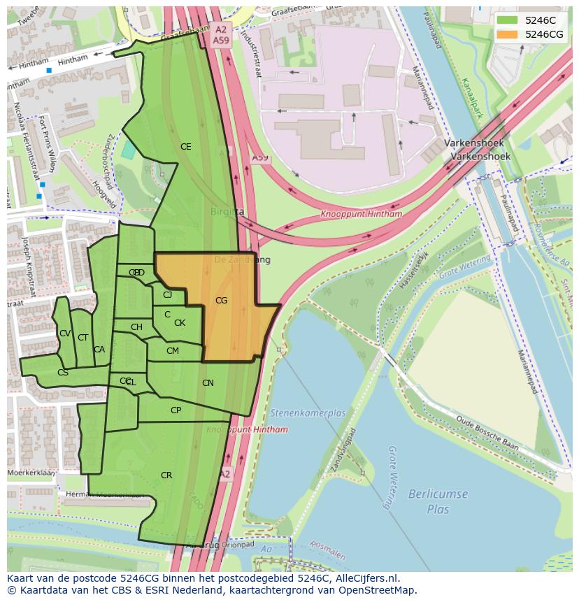 Afbeelding van het postcodegebied 5246 CG op de kaart.