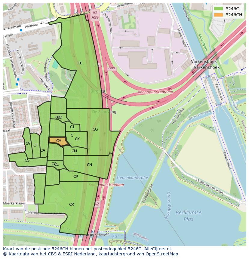 Afbeelding van het postcodegebied 5246 CH op de kaart.
