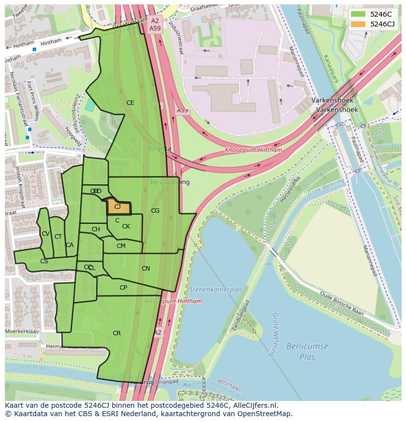 Afbeelding van het postcodegebied 5246 CJ op de kaart.