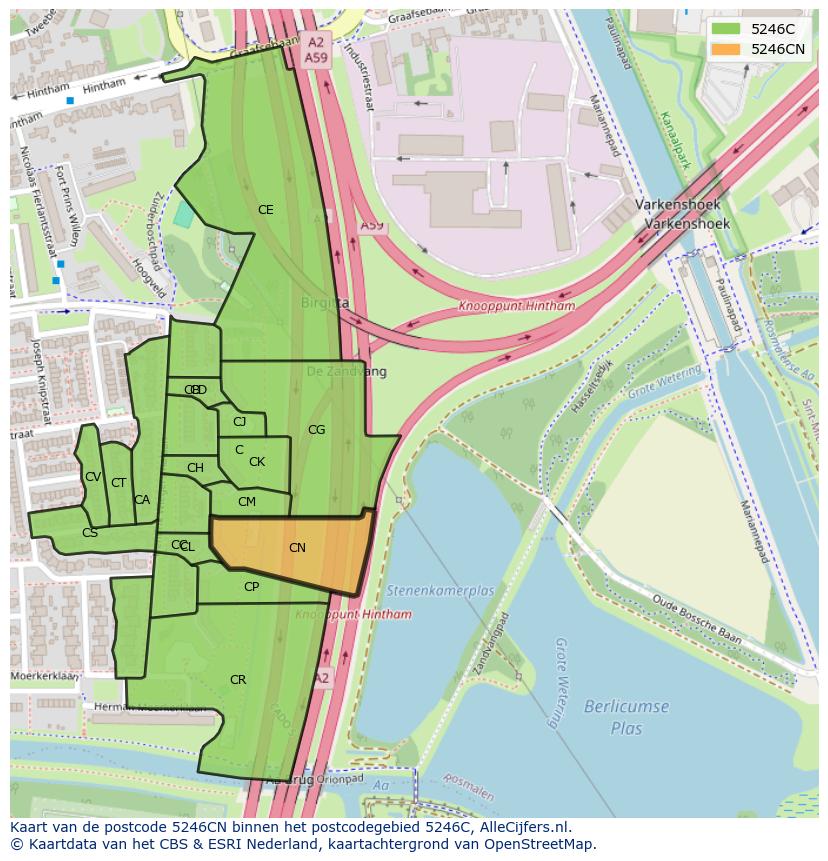 Afbeelding van het postcodegebied 5246 CN op de kaart.