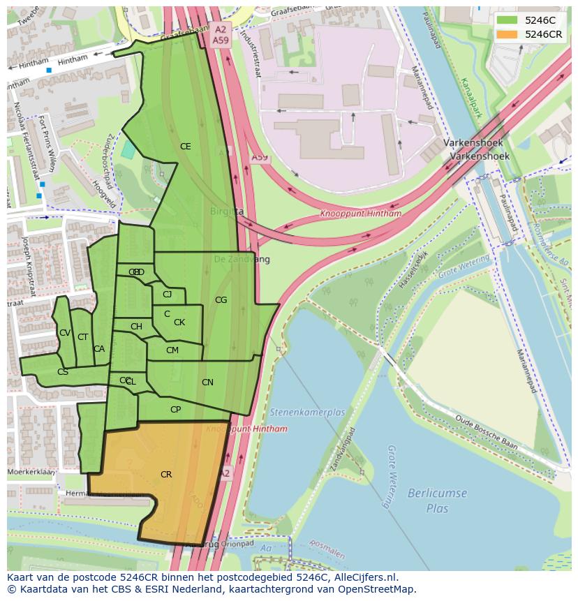 Afbeelding van het postcodegebied 5246 CR op de kaart.