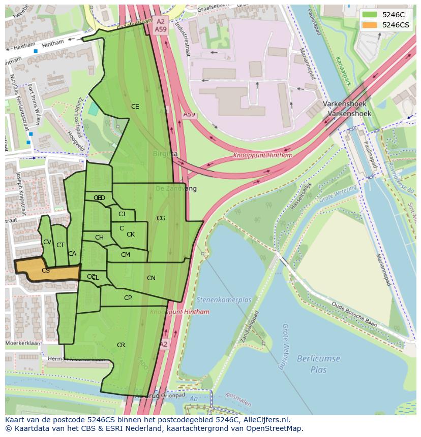 Afbeelding van het postcodegebied 5246 CS op de kaart.