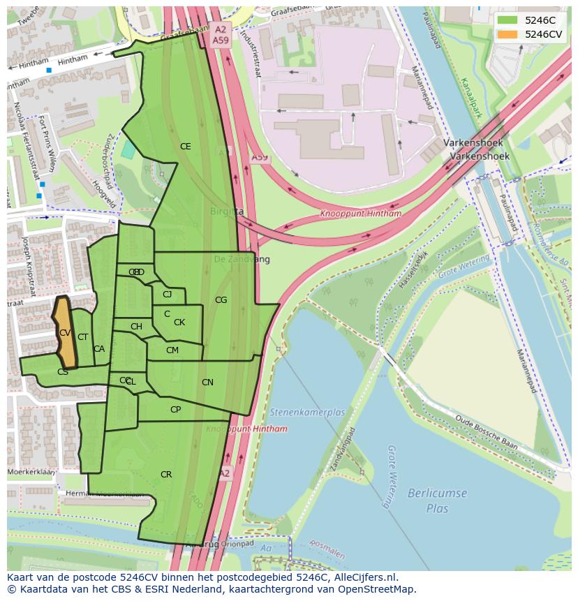 Afbeelding van het postcodegebied 5246 CV op de kaart.