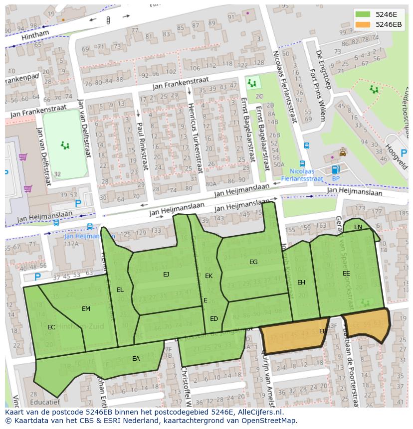 Afbeelding van het postcodegebied 5246 EB op de kaart.