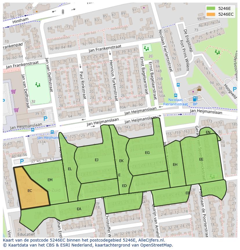 Afbeelding van het postcodegebied 5246 EC op de kaart.