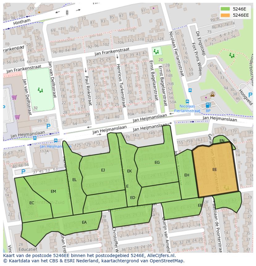 Afbeelding van het postcodegebied 5246 EE op de kaart.
