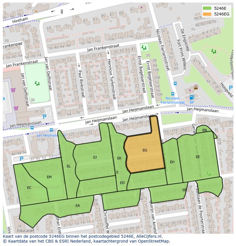 Afbeelding van het postcodegebied 5246 EG op de kaart.