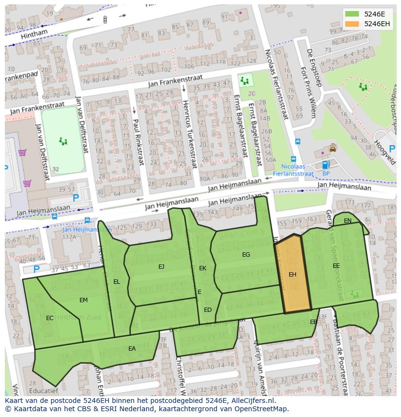 Afbeelding van het postcodegebied 5246 EH op de kaart.