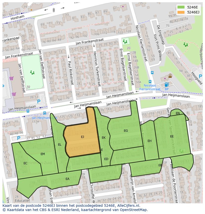 Afbeelding van het postcodegebied 5246 EJ op de kaart.