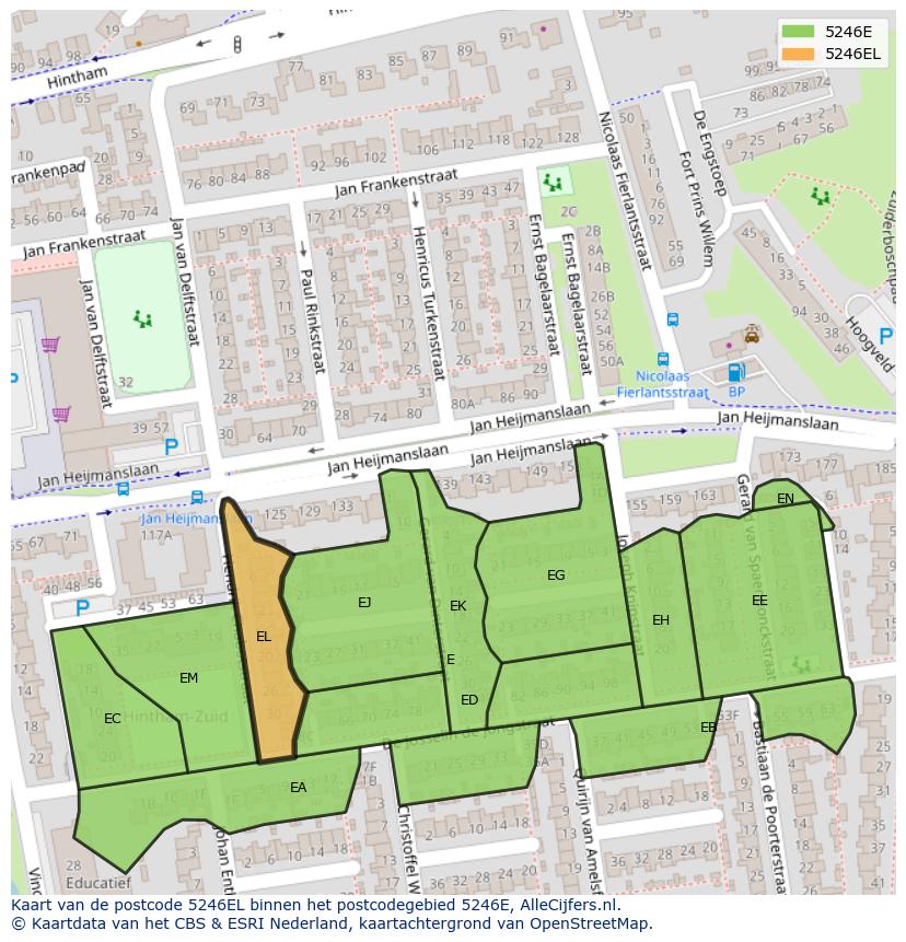 Afbeelding van het postcodegebied 5246 EL op de kaart.