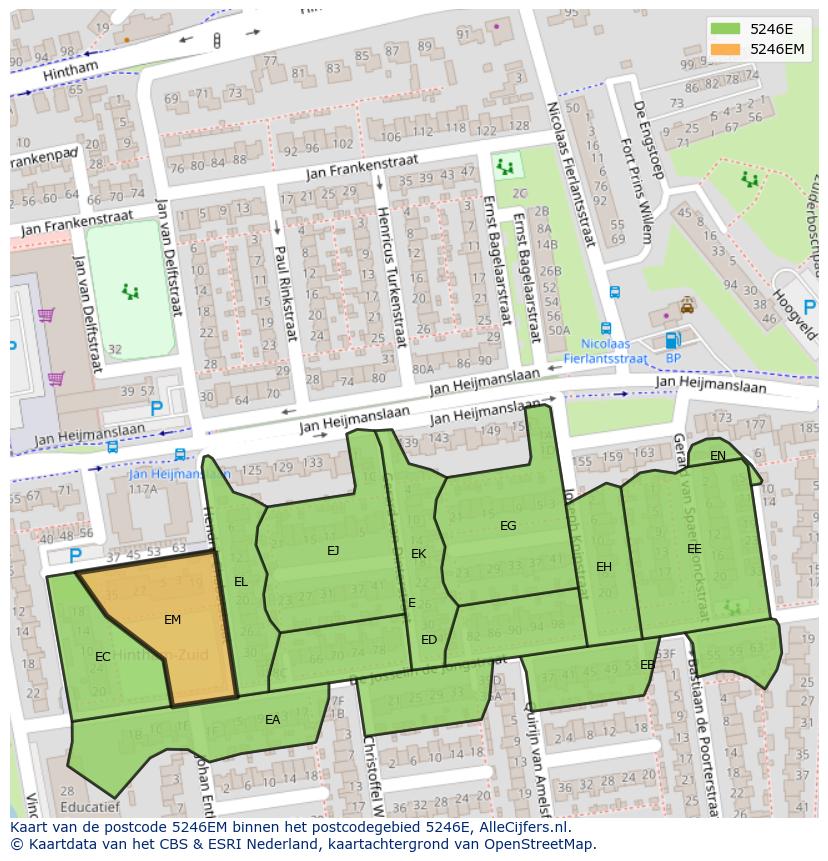 Afbeelding van het postcodegebied 5246 EM op de kaart.