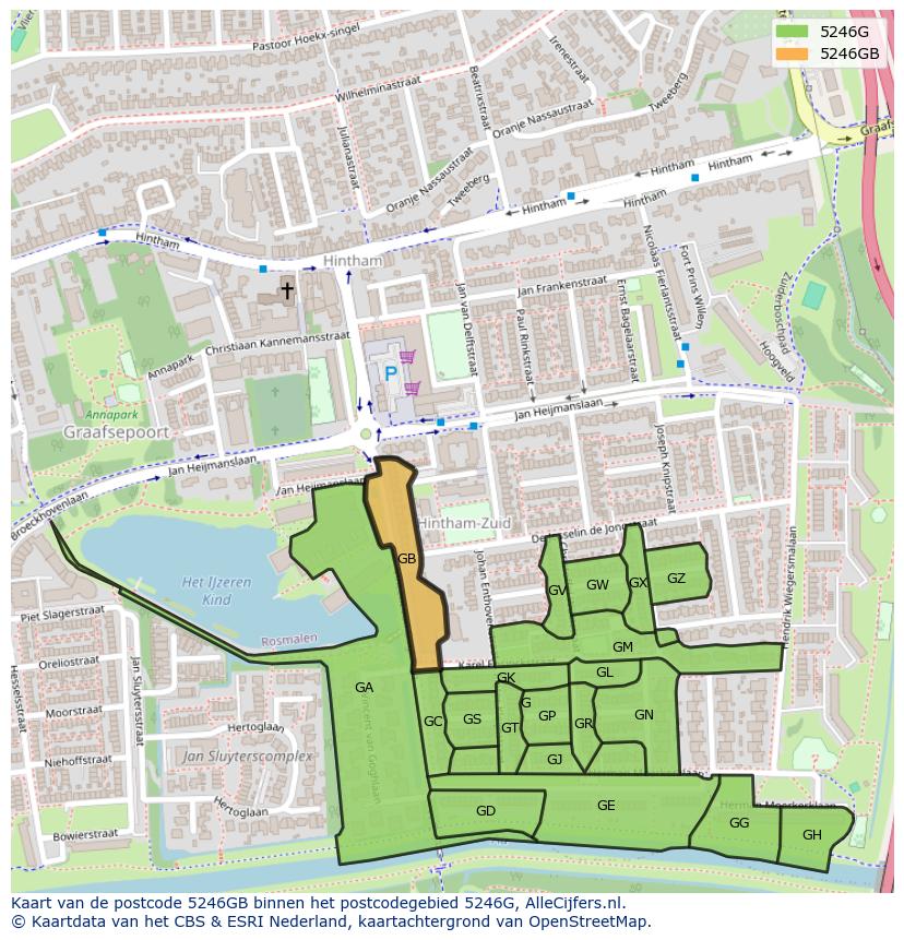 Afbeelding van het postcodegebied 5246 GB op de kaart.
