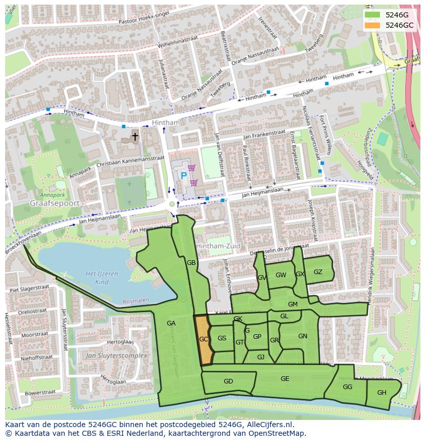 Afbeelding van het postcodegebied 5246 GC op de kaart.