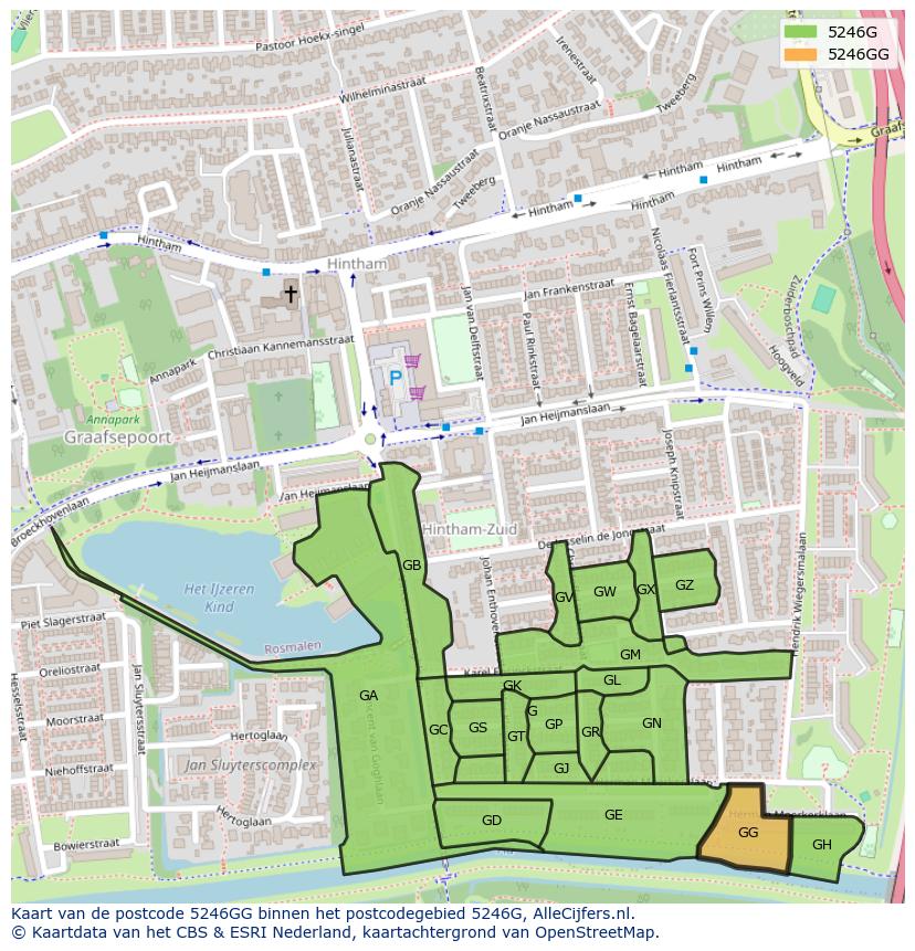 Afbeelding van het postcodegebied 5246 GG op de kaart.