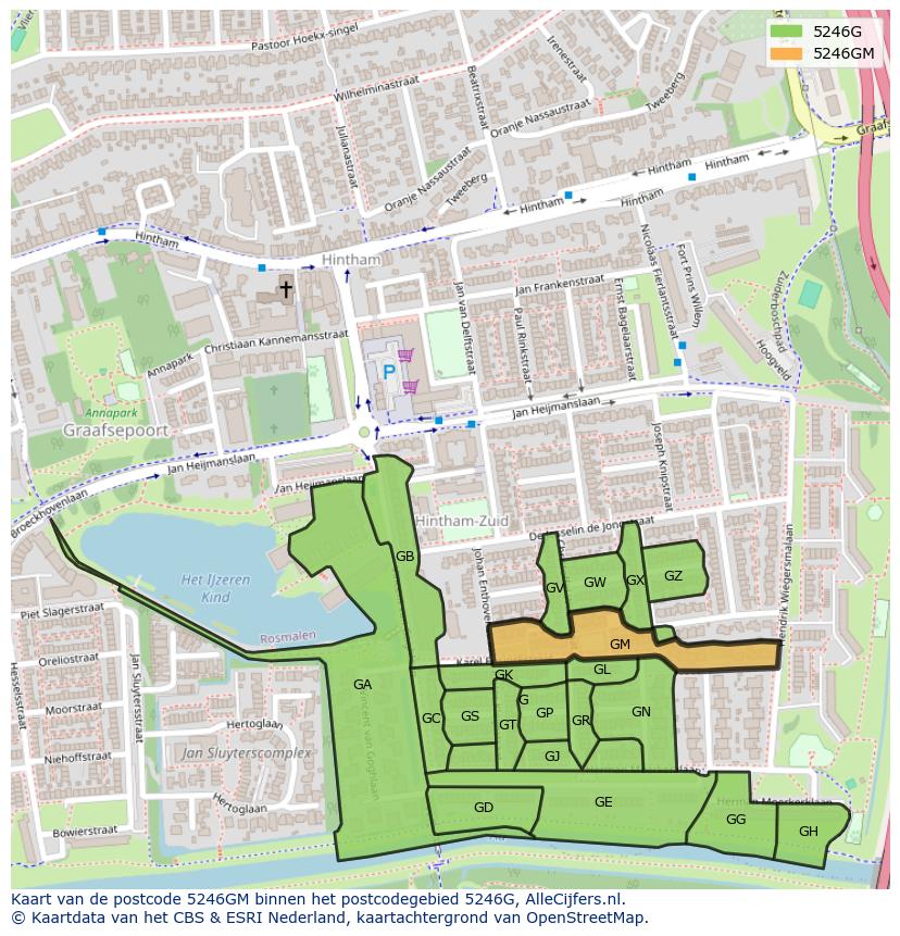 Afbeelding van het postcodegebied 5246 GM op de kaart.