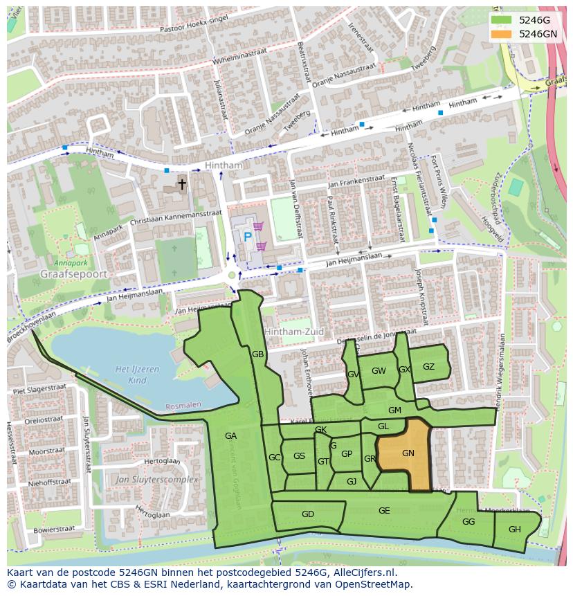 Afbeelding van het postcodegebied 5246 GN op de kaart.
