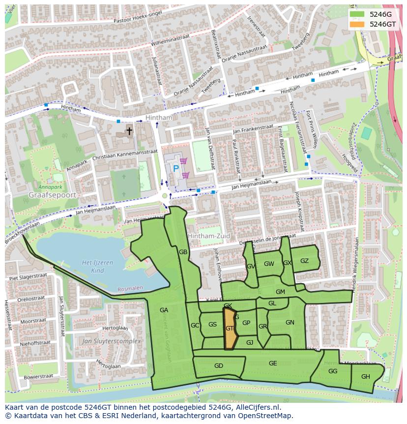 Afbeelding van het postcodegebied 5246 GT op de kaart.