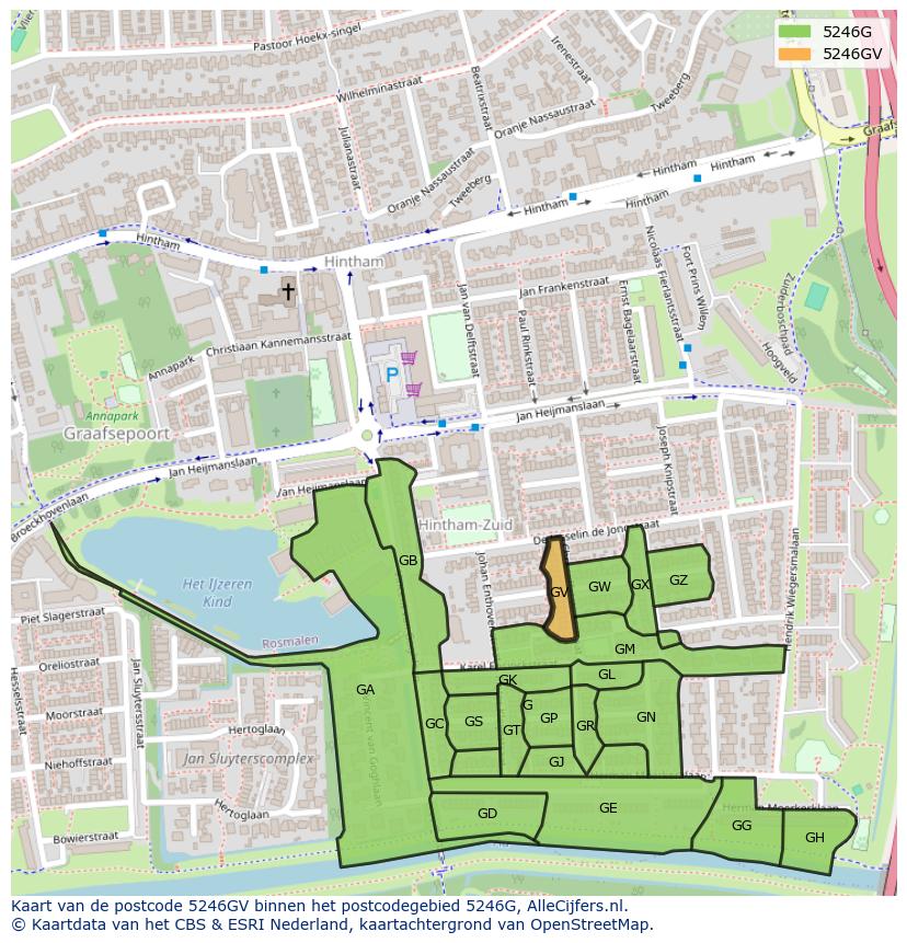 Afbeelding van het postcodegebied 5246 GV op de kaart.