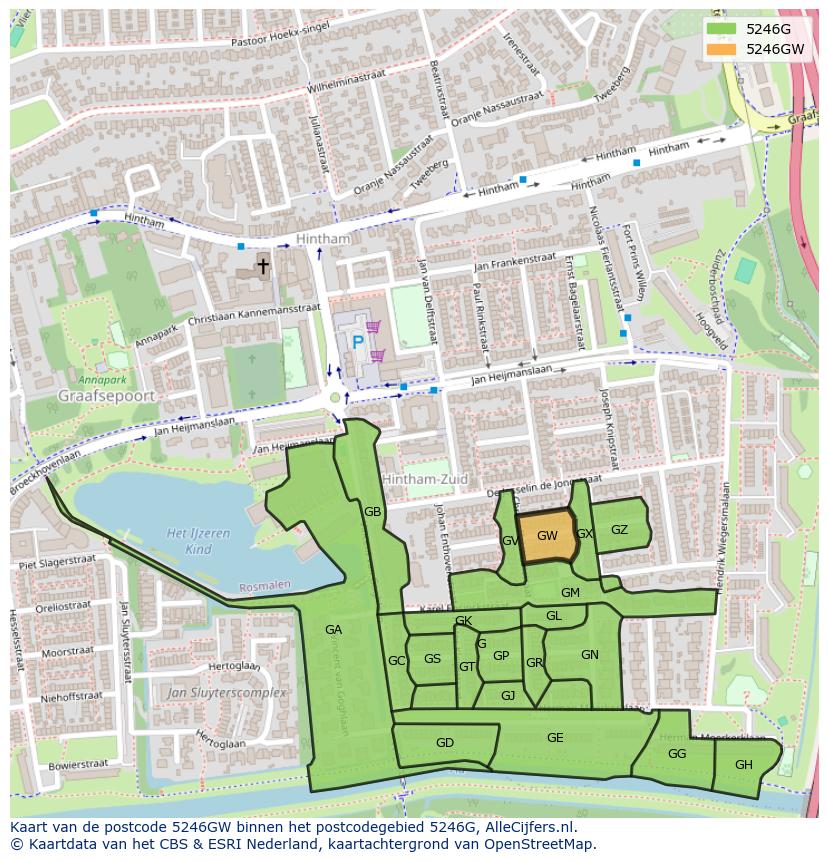 Afbeelding van het postcodegebied 5246 GW op de kaart.