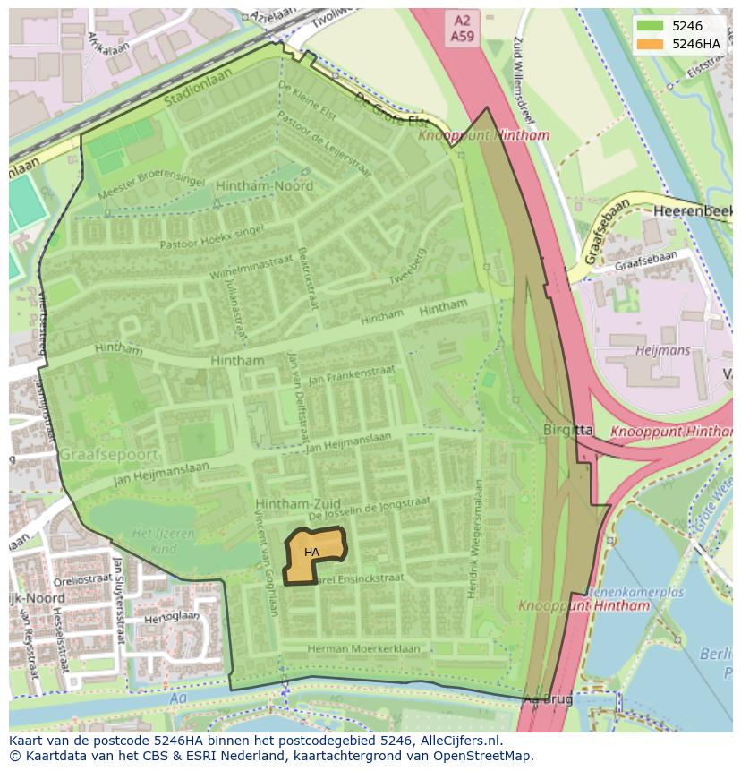 Afbeelding van het postcodegebied 5246 HA op de kaart.
