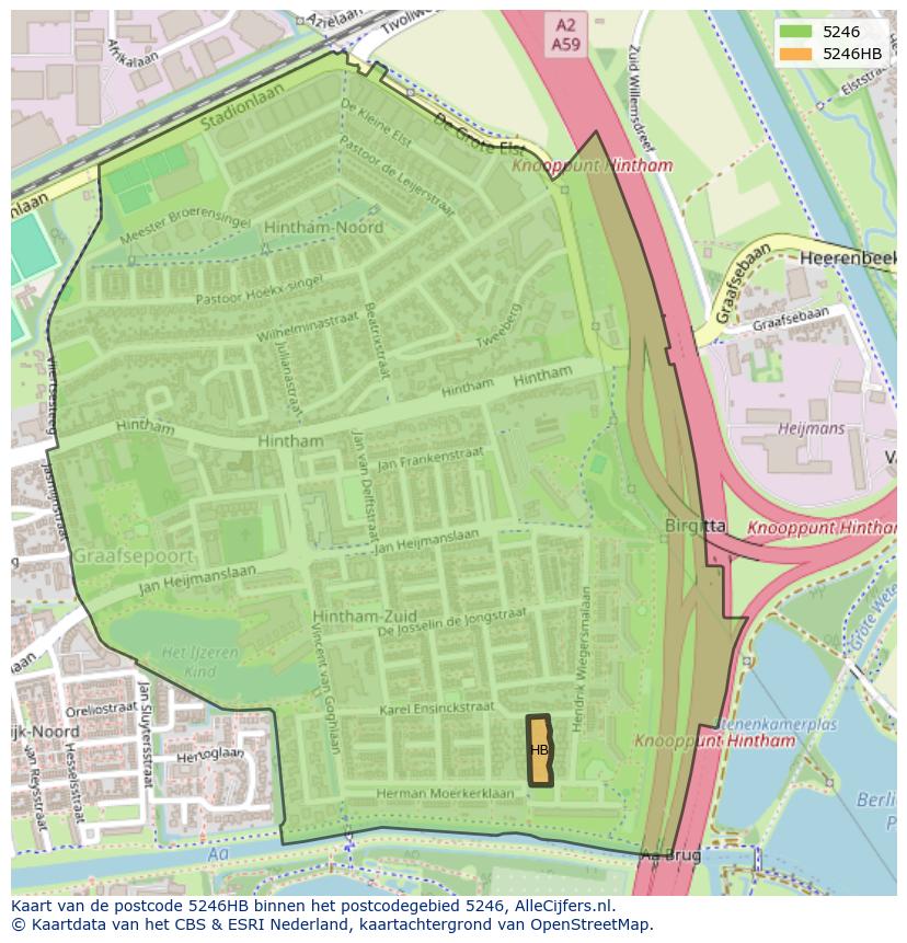 Afbeelding van het postcodegebied 5246 HB op de kaart.