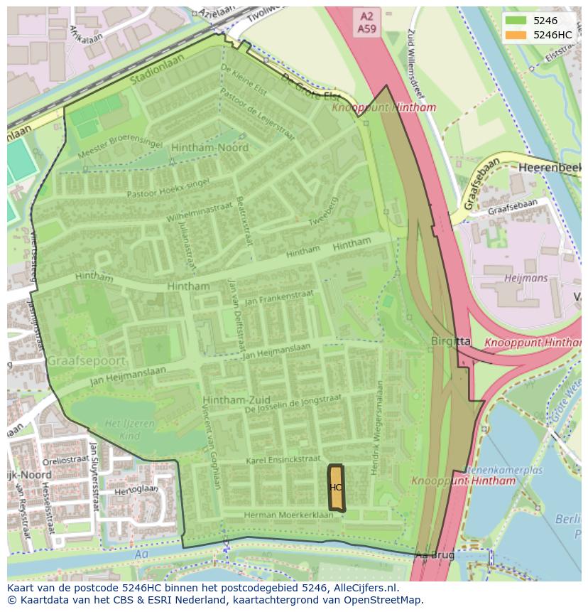 Afbeelding van het postcodegebied 5246 HC op de kaart.