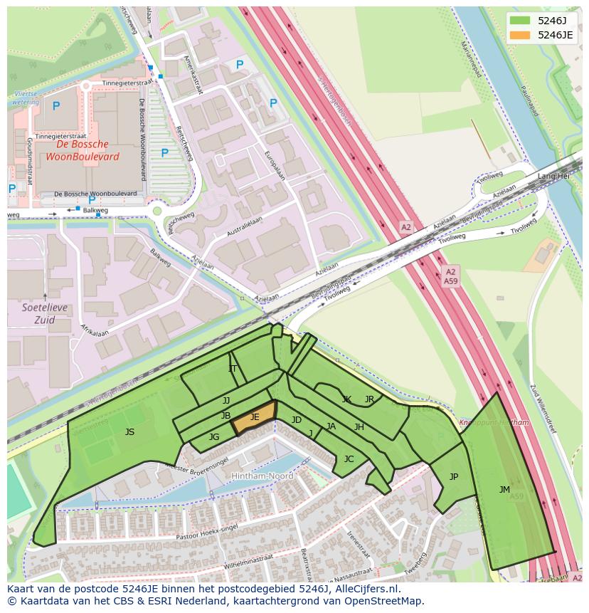 Afbeelding van het postcodegebied 5246 JE op de kaart.