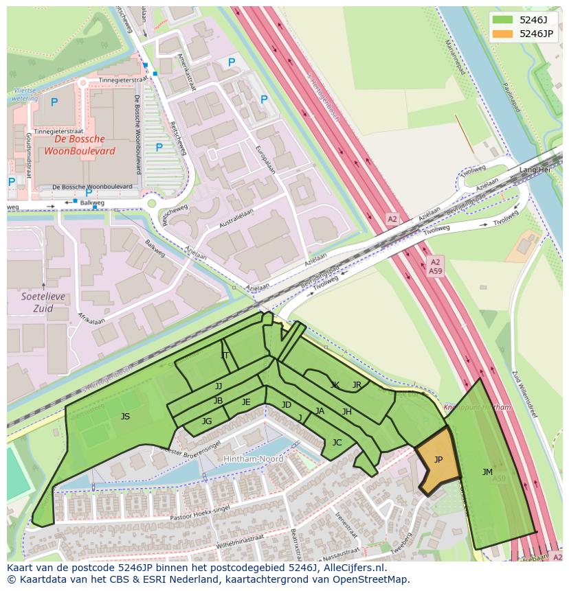 Afbeelding van het postcodegebied 5246 JP op de kaart.