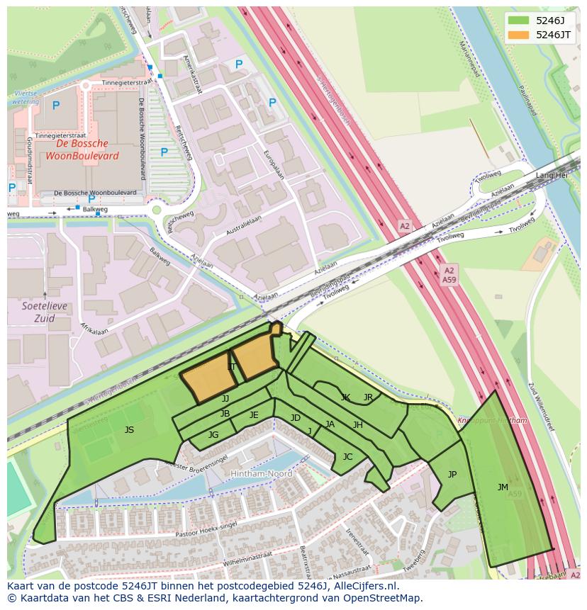 Afbeelding van het postcodegebied 5246 JT op de kaart.