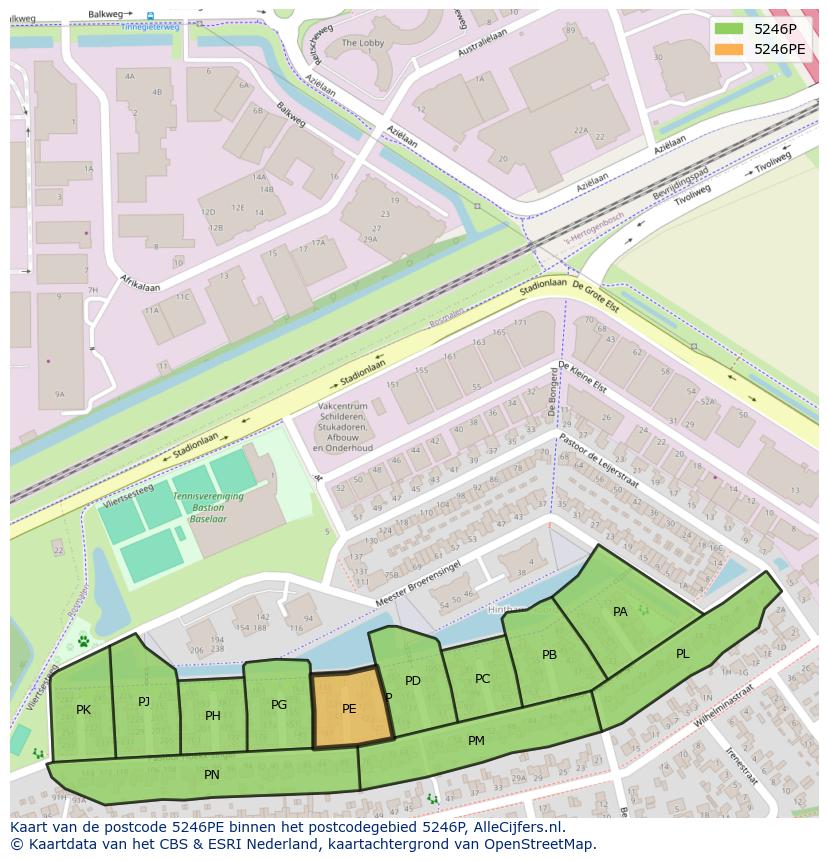 Afbeelding van het postcodegebied 5246 PE op de kaart.