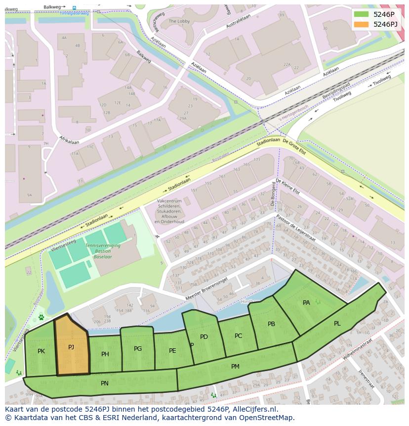Afbeelding van het postcodegebied 5246 PJ op de kaart.