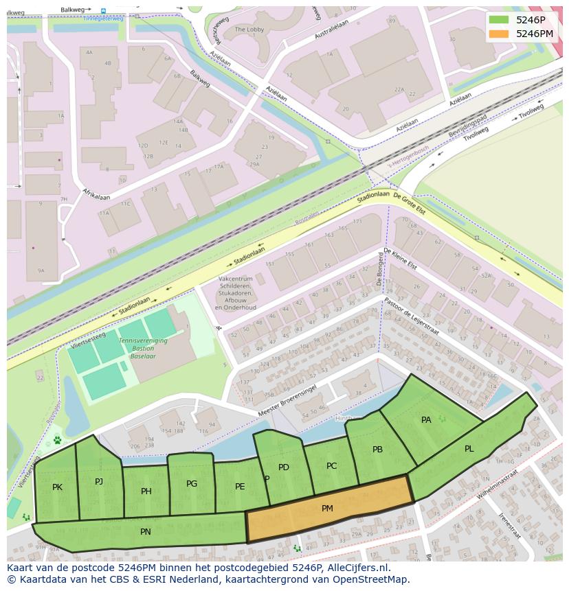 Afbeelding van het postcodegebied 5246 PM op de kaart.