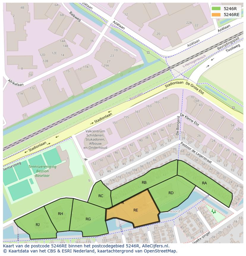 Afbeelding van het postcodegebied 5246 RE op de kaart.