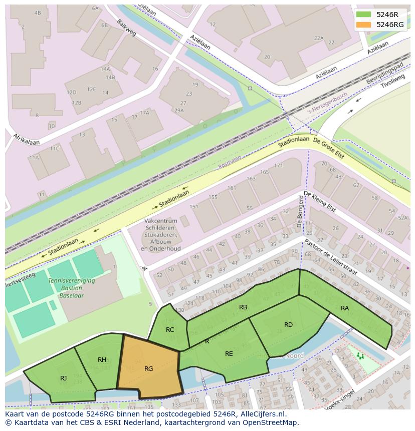 Afbeelding van het postcodegebied 5246 RG op de kaart.