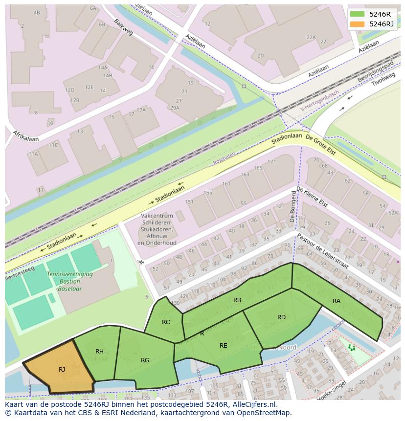 Afbeelding van het postcodegebied 5246 RJ op de kaart.