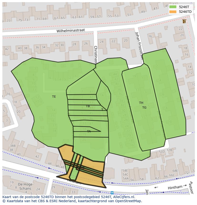 Afbeelding van het postcodegebied 5246 TD op de kaart.
