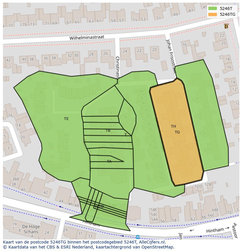 Afbeelding van het postcodegebied 5246 TG op de kaart.