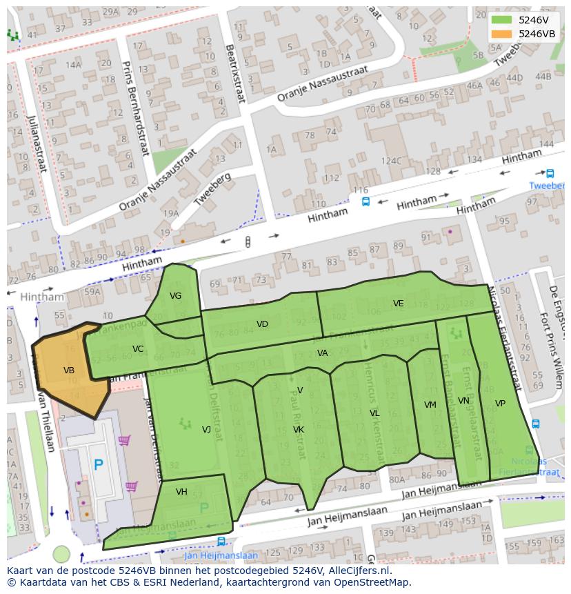 Afbeelding van het postcodegebied 5246 VB op de kaart.