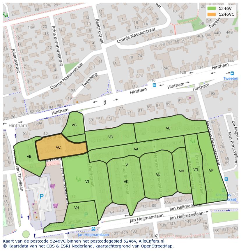 Afbeelding van het postcodegebied 5246 VC op de kaart.