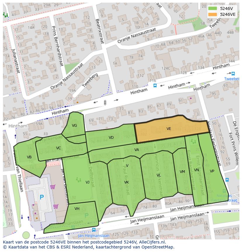 Afbeelding van het postcodegebied 5246 VE op de kaart.