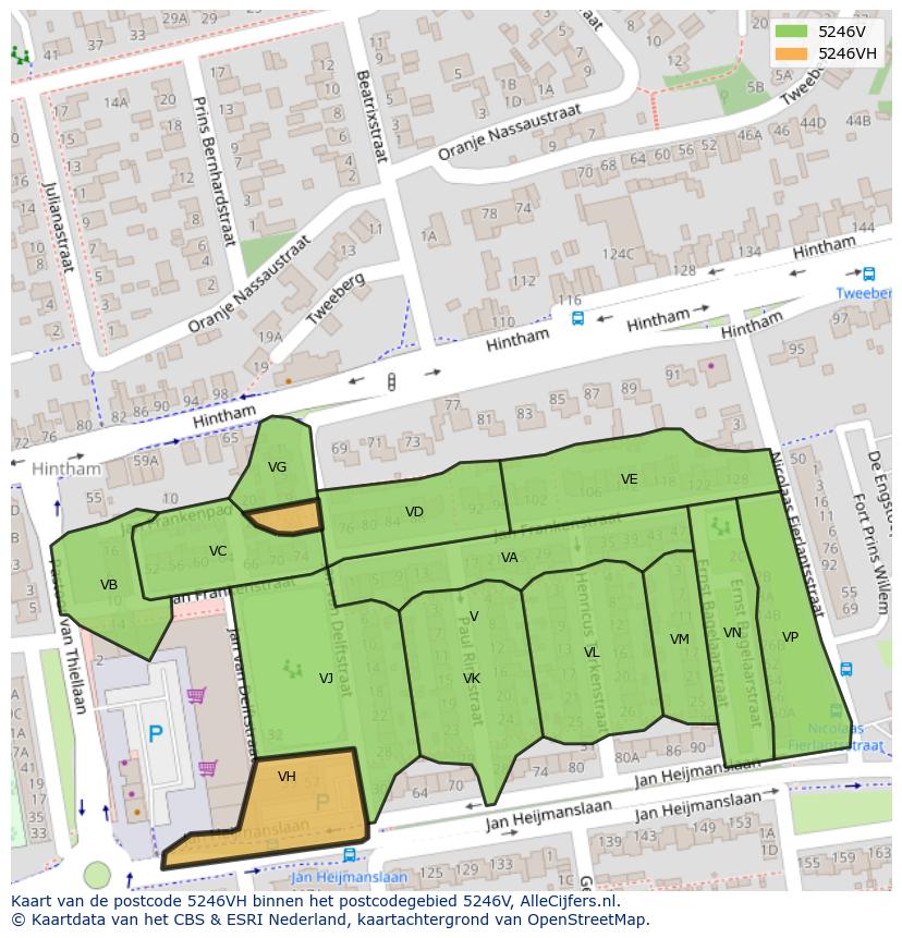 Afbeelding van het postcodegebied 5246 VH op de kaart.