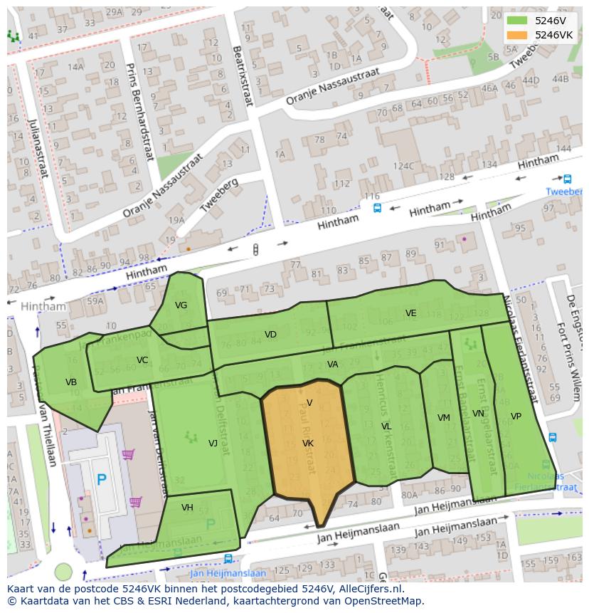 Afbeelding van het postcodegebied 5246 VK op de kaart.