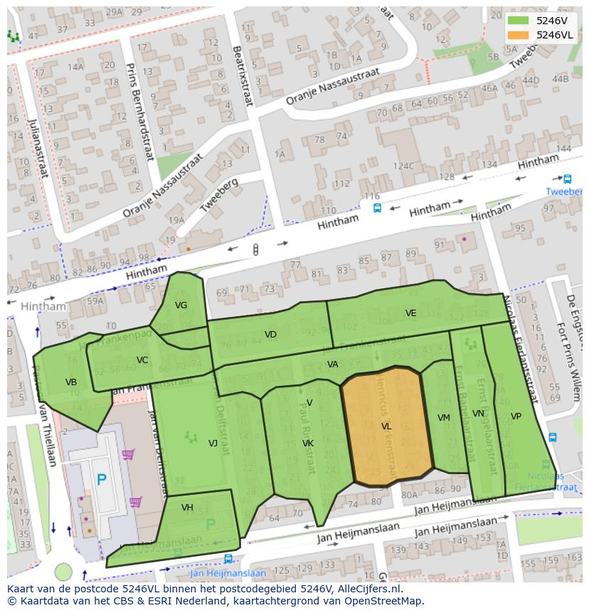 Afbeelding van het postcodegebied 5246 VL op de kaart.