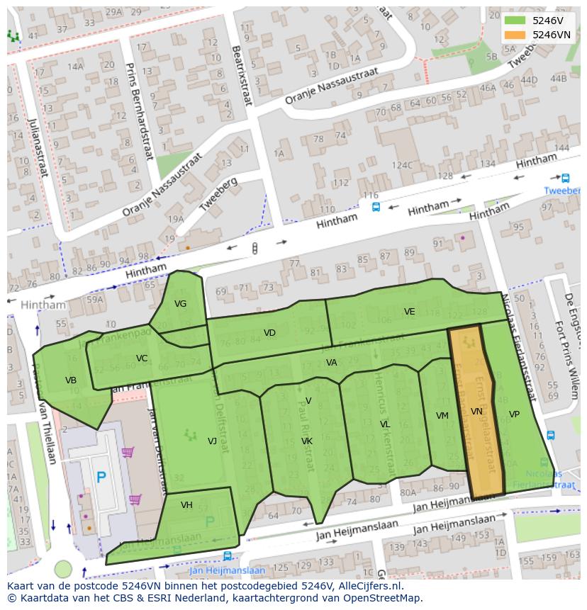 Afbeelding van het postcodegebied 5246 VN op de kaart.