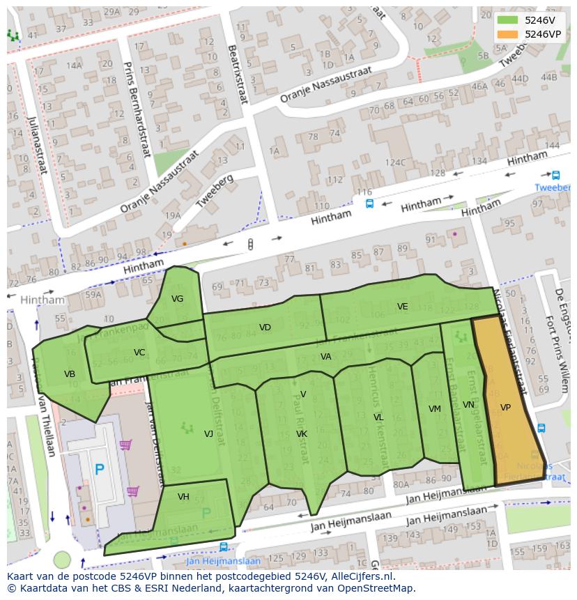Afbeelding van het postcodegebied 5246 VP op de kaart.