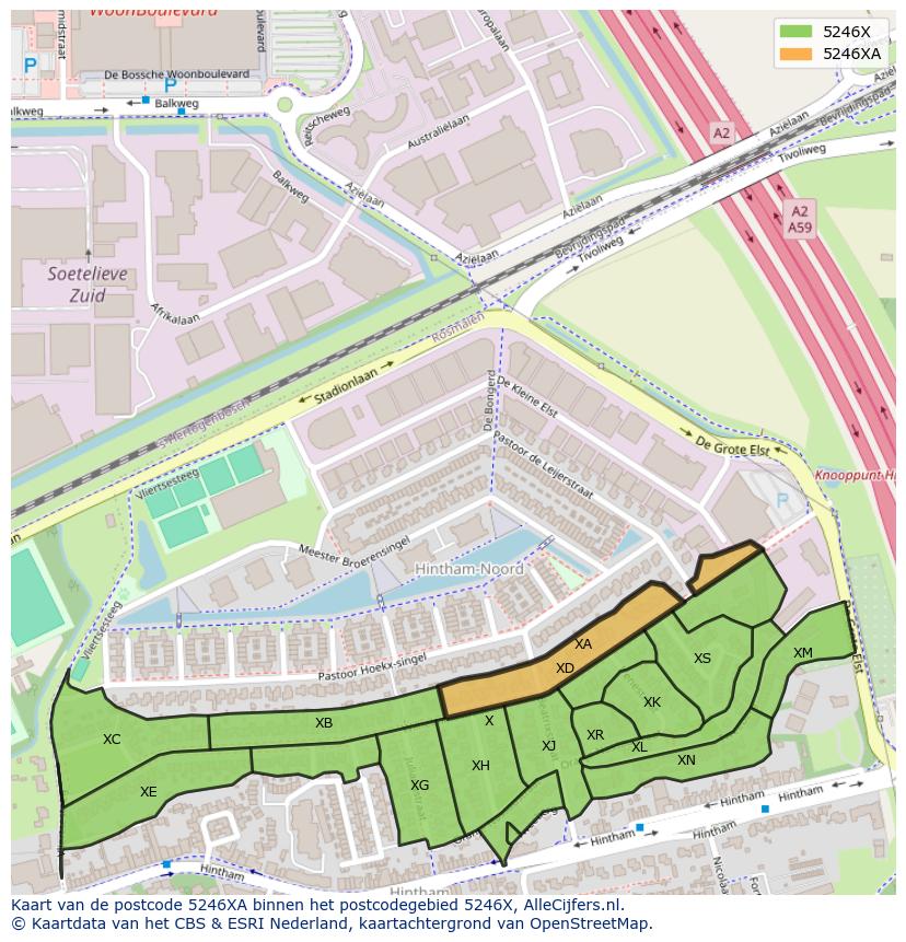 Afbeelding van het postcodegebied 5246 XA op de kaart.