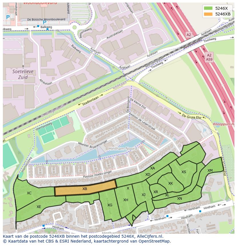 Afbeelding van het postcodegebied 5246 XB op de kaart.